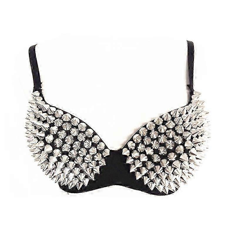 Steampunk Style Women's Bra with Studs and Rivets for Party and Club Wear