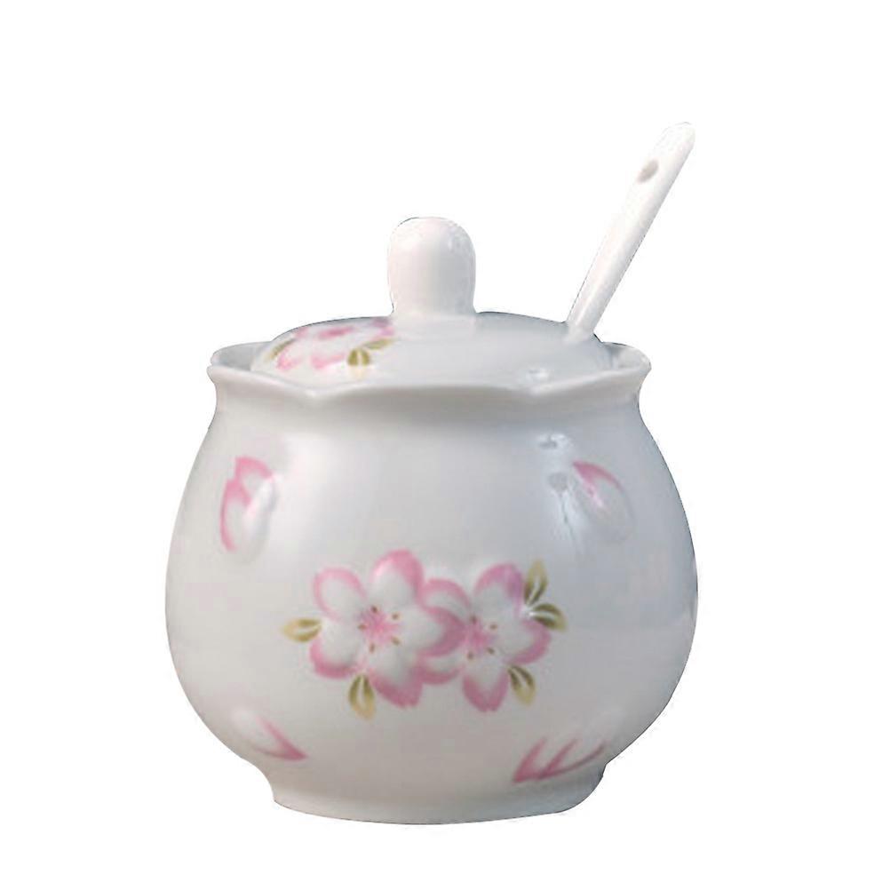 Cherry Spice Jar Ceramic Container for Kitchen Use 1Pcs with Spoon Lid