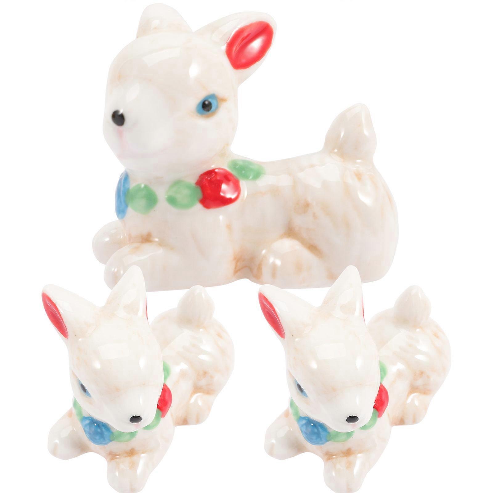 Ceramic Bunny Statue for Decor with 3Pcs Lovely Rabbit Figurines