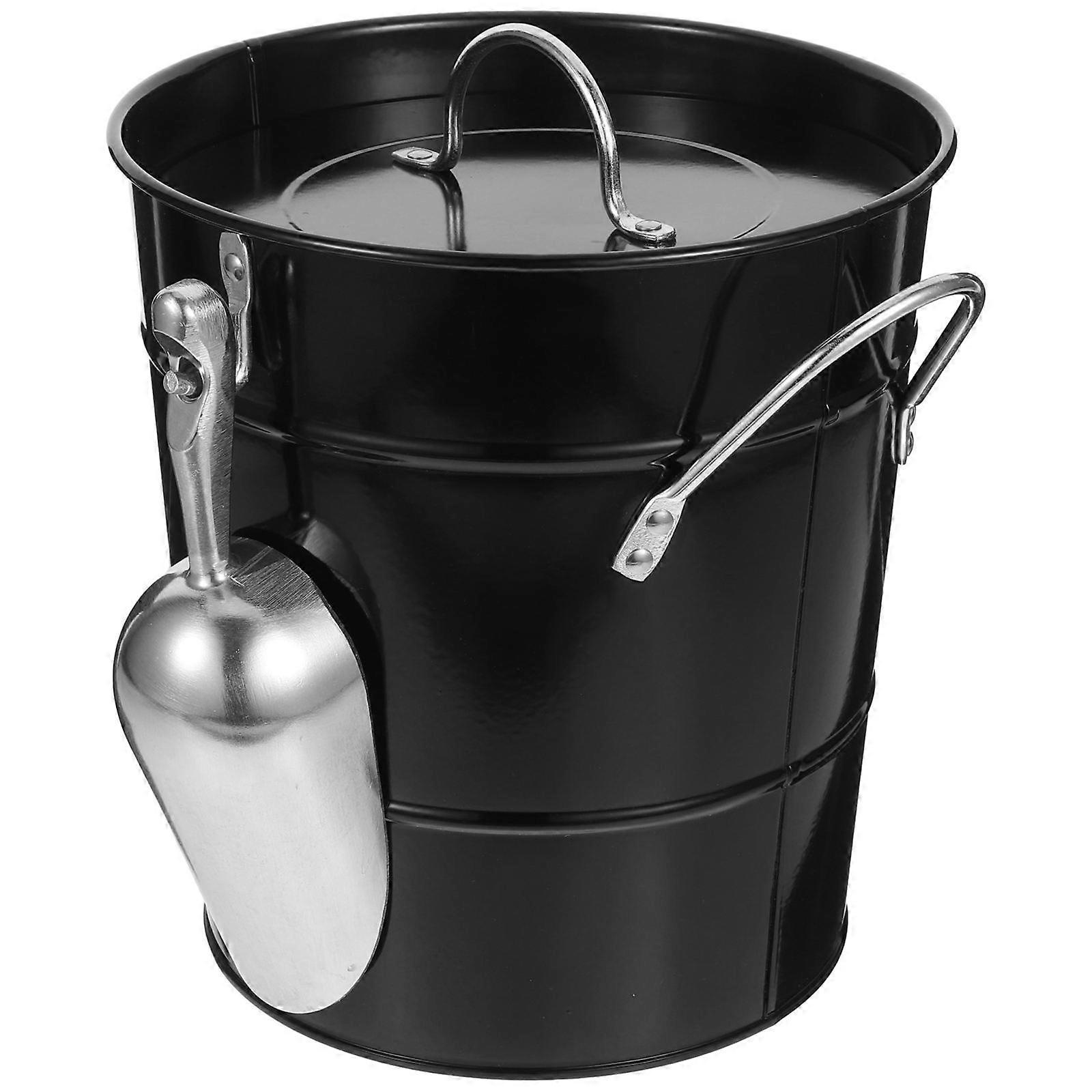 Ice Cube Bucket Iron Party Ice Storage Container Black 24.20X20.80X19.50CM With Lid 1Pcs