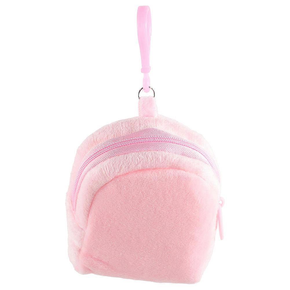 Candy Color Plush Pouch for Storage with Keychain Small Pink Plush Bag