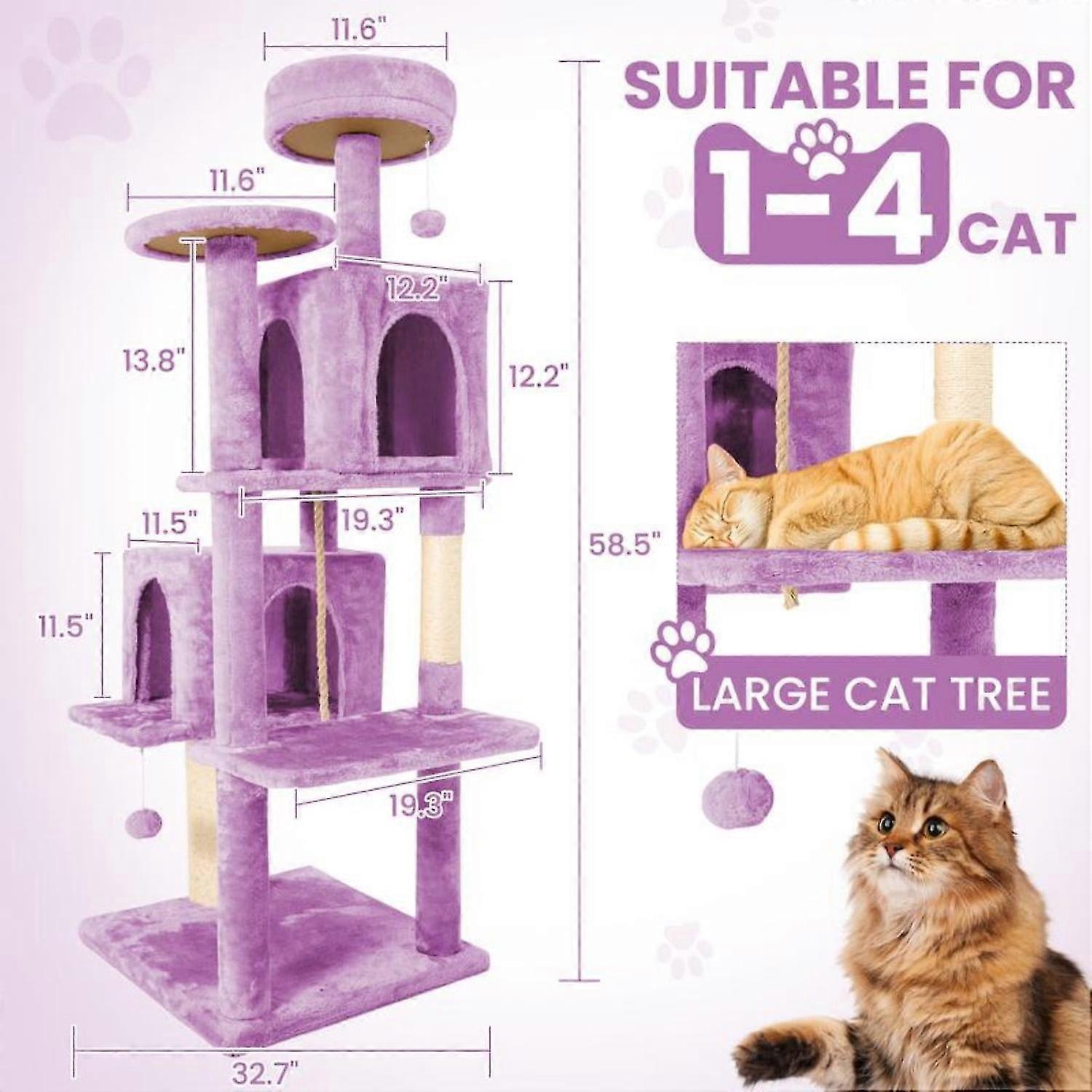 58" Cat Tree Cat Tower for Indoor Cats Tall Cat Condos Scratching Post with Hanging Toy Cat Furniture for Kitten Pets Play 2025