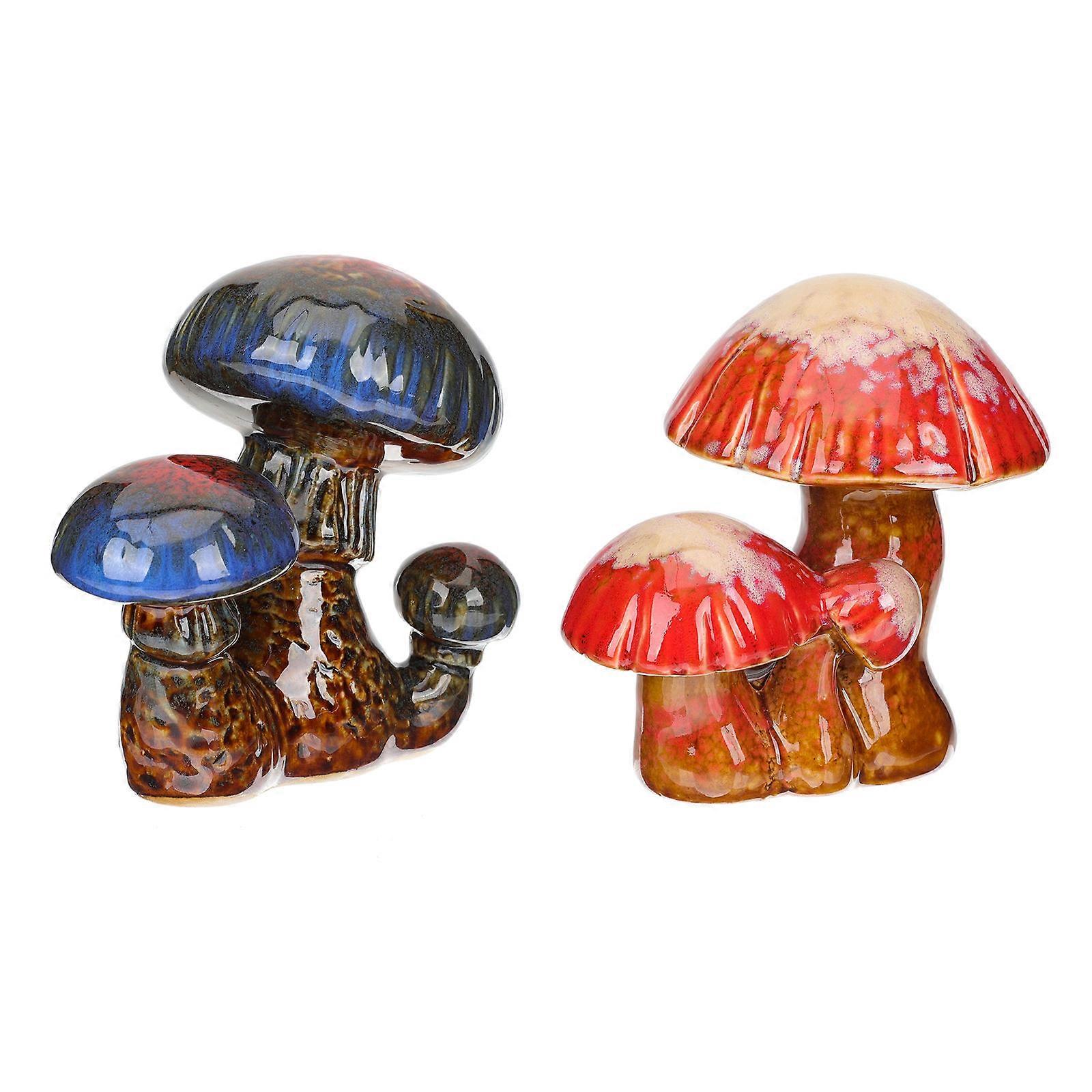 Ceramic Mushroom 2Pcs Assorted Color Versatile Decor Placement Bonsai Mushroom Decor