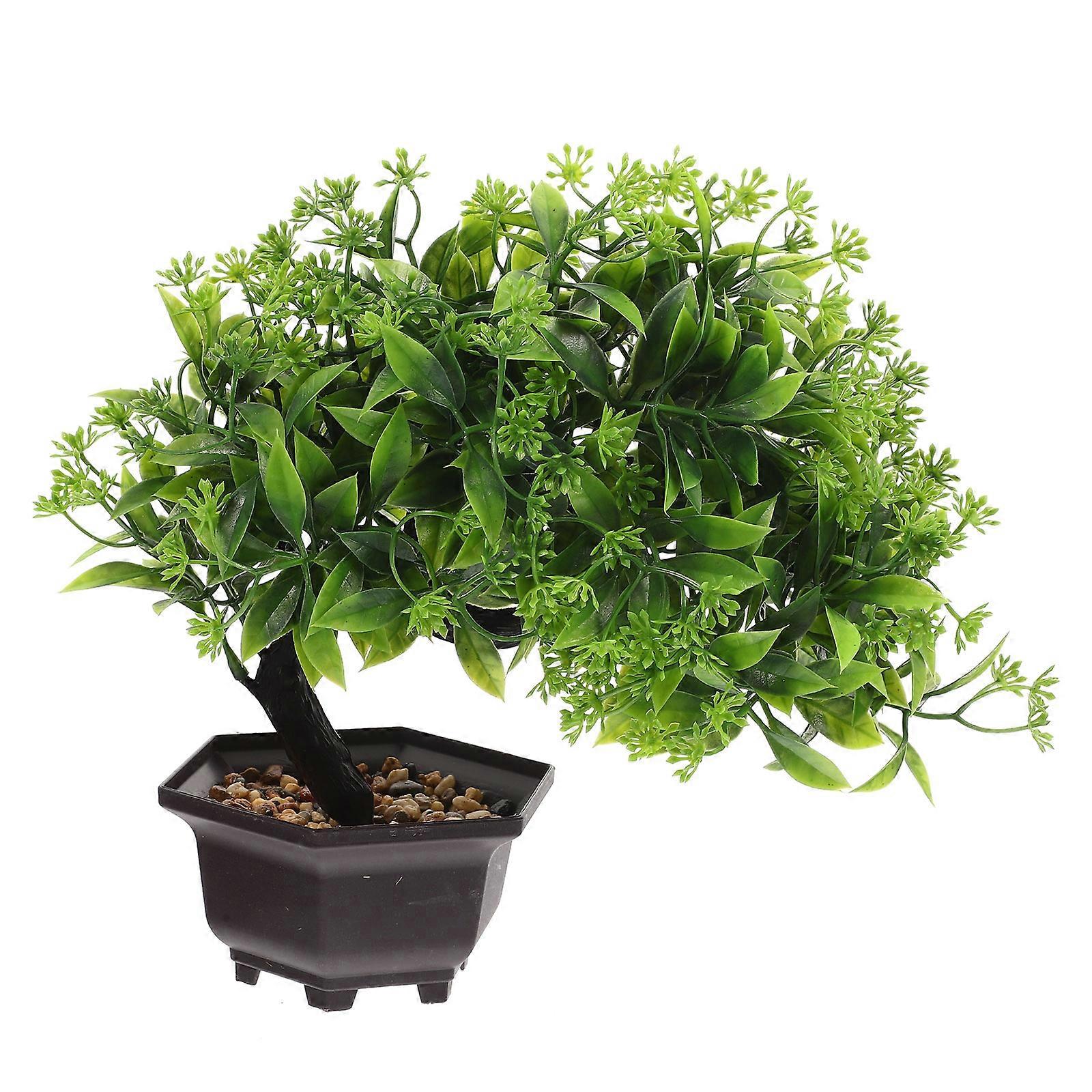 Small Fake Plant Artificial Bonsai for Decor 2Pcs Realistic Green Tree