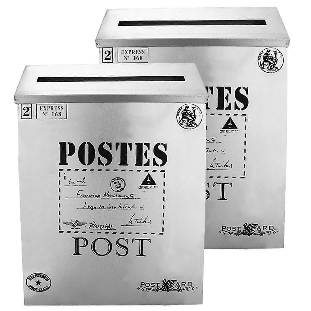 Iron Mailbox Wall Mount for Outdoor Use 2Pcs Vintage Silver Post Boxes
