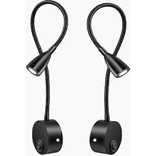 Wall lamp, bedside lamp, 2 lamps, LED reading lamp, gooseneck lamp, 3 W, 3000 K, warm white reading lamp