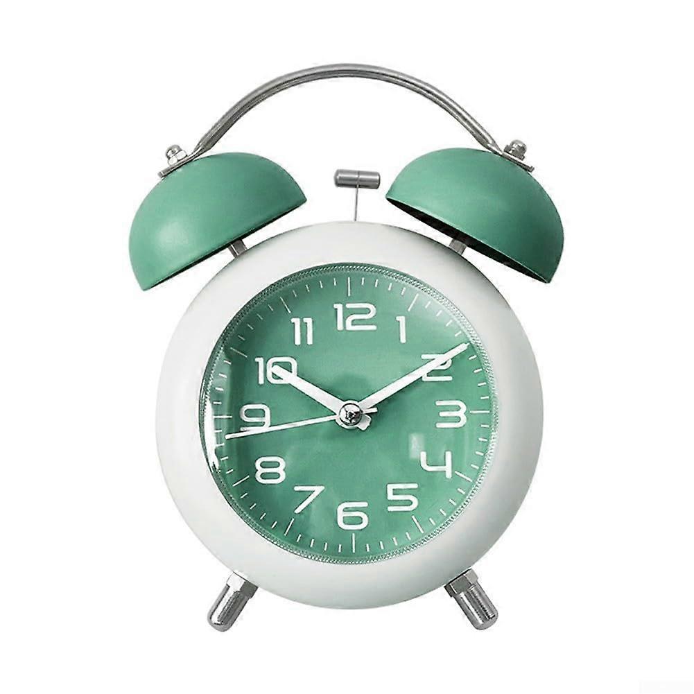 Solid Twin Bell Alarm Clock With Night Light, Green, For Home Office Use, Analog Dial, Compact Size