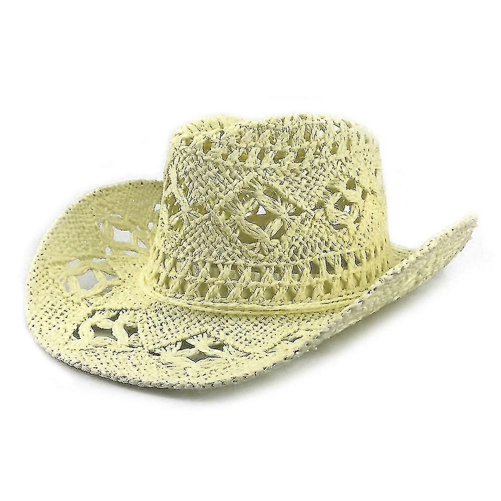 Άνδρες & γυναικείο υφασμένο άχυρο καουμπόικο καπέλο καλοκαίρι παραλία ήλιος καπέλο, ρυθμιζόμενο