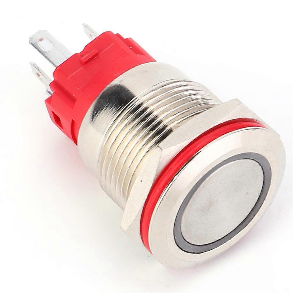 Metal Push Button Switch DC9~30V 19mm 1NO 1NC Self Locking Switch with Light Yellow(Ring Flat Head Self locking )
