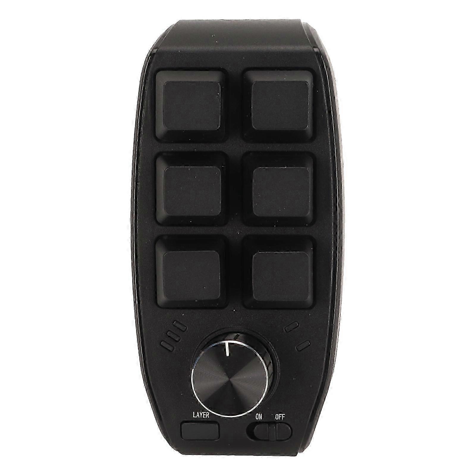 6 Key Mini Keypad with Knob Programmable Dual Mode Connection General One Handed Mechanical Keypad for Gaming Black