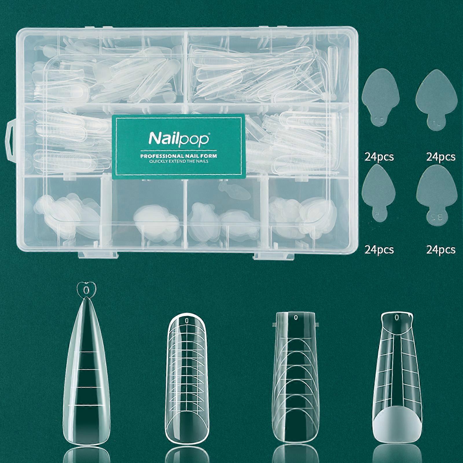 Nailpop Dual Forms and Silicone Pads Set Reusable Molds with Scale Multiple Shapes Sizes Available for Extension Manicure Tools