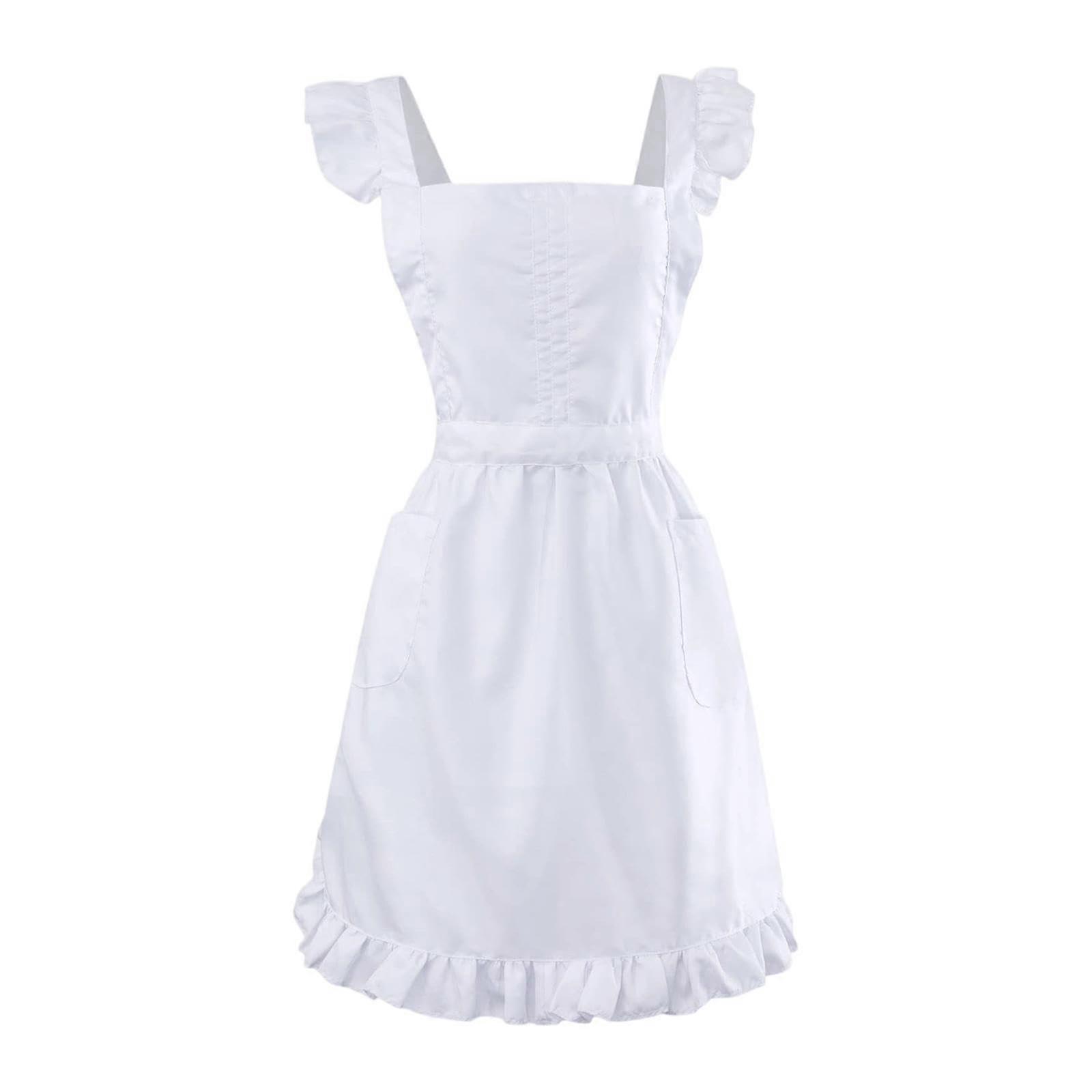 Ruffle Retro Apron Front Pockets For Waitress Baking Kitchen Uniform