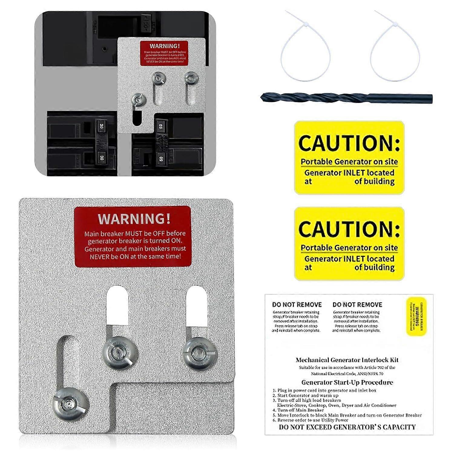 Generator Interlock Kit Compatible with Square D QO or Homeline 150 or 200 amp Panels, 1 3/8 inches Spacing Between Main and Generator Breaker-1 Set I