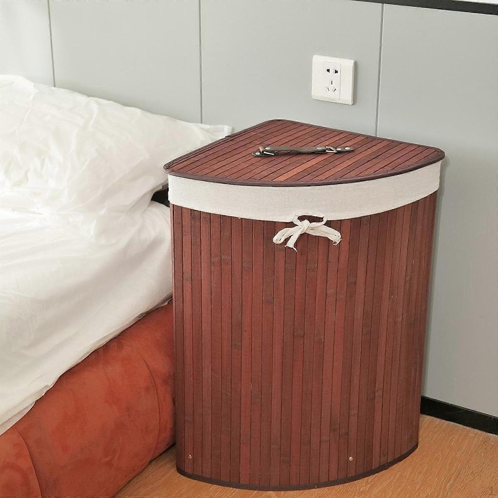 Bamboo Corner Hamper with Lid and Removable Liner for Laundry Toys