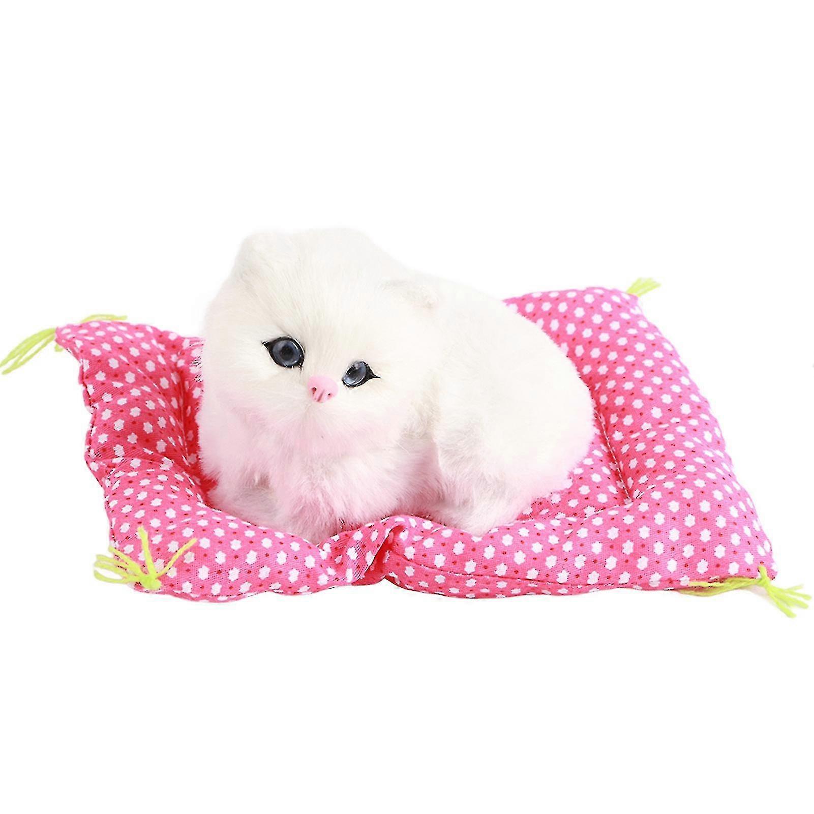 Simulation Sitting Cat Plush - White Kitten with Sound for Gift