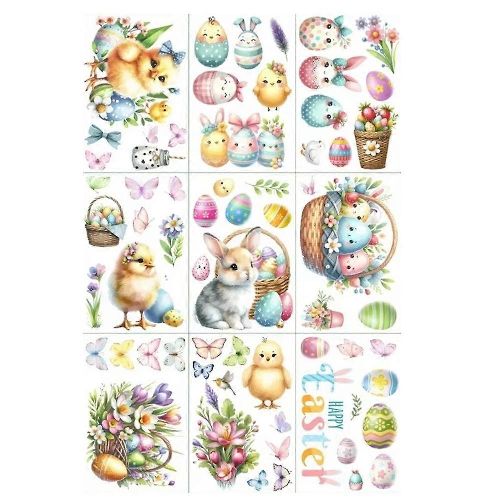 1Set Happy Easter Window Stickers Cute CartoonRabbit Easter Eggs Flowers Glass Sticker Easter Decoration