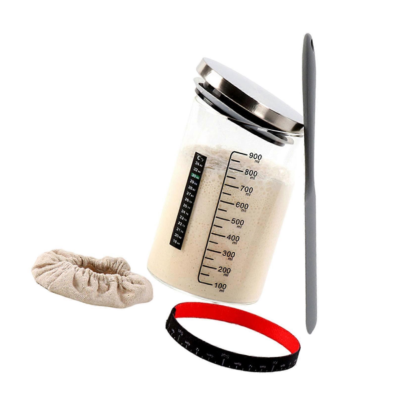 900ml Fermentation Jar and Cover Glass Sourdough Starter Container Fermentation Jar for Bread Bakings Kitchenwares Multicolor