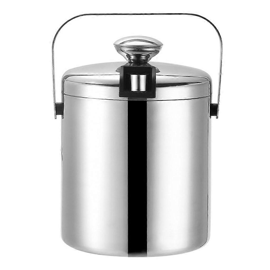 Stainless Steel Ice Bucket with Lid and Tongs, DoubleWall Insulated 1.3L Wine Chiller
