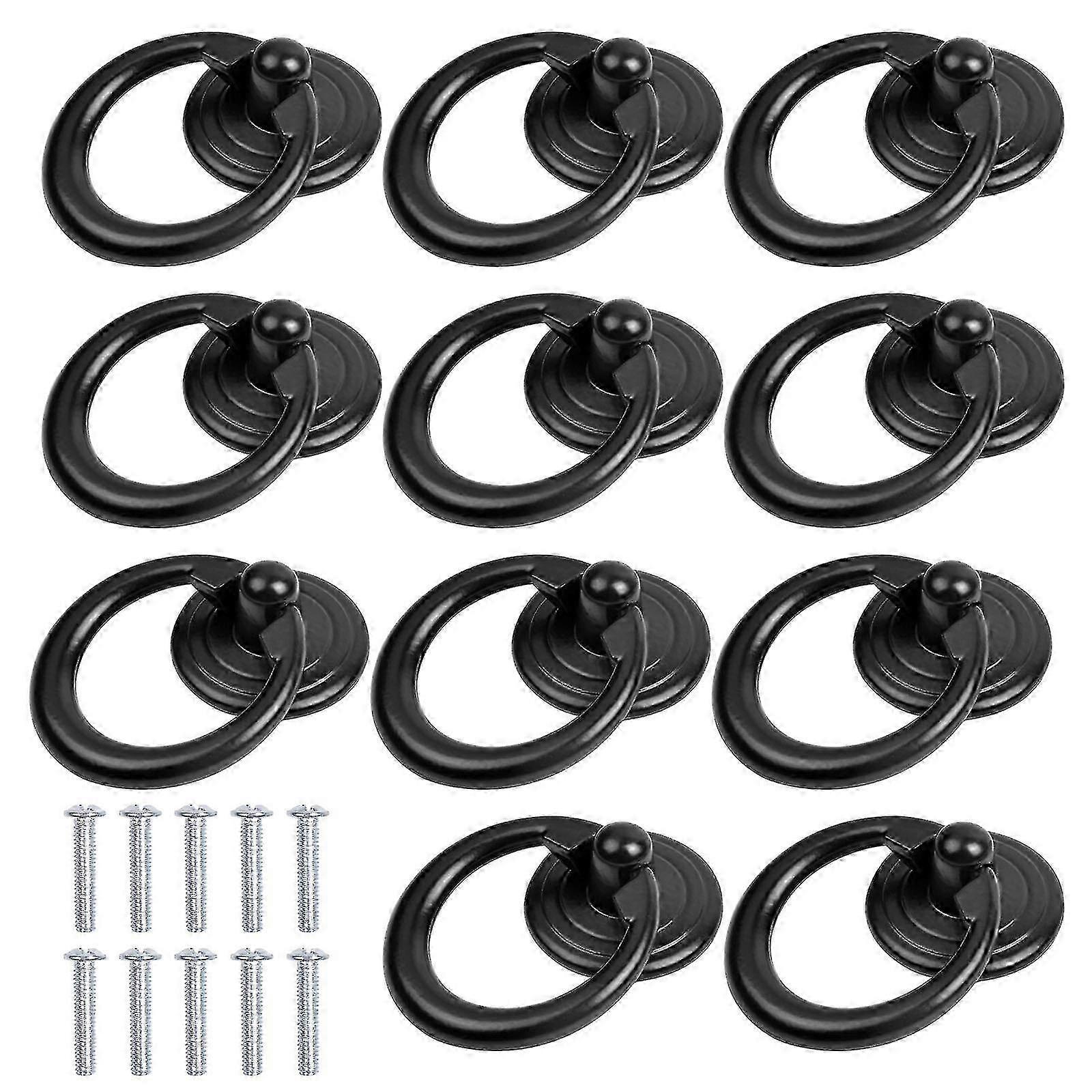 e 10pcs Black Zinc Alloy Drawer Ring Pull Handle Knobs For Cabinet