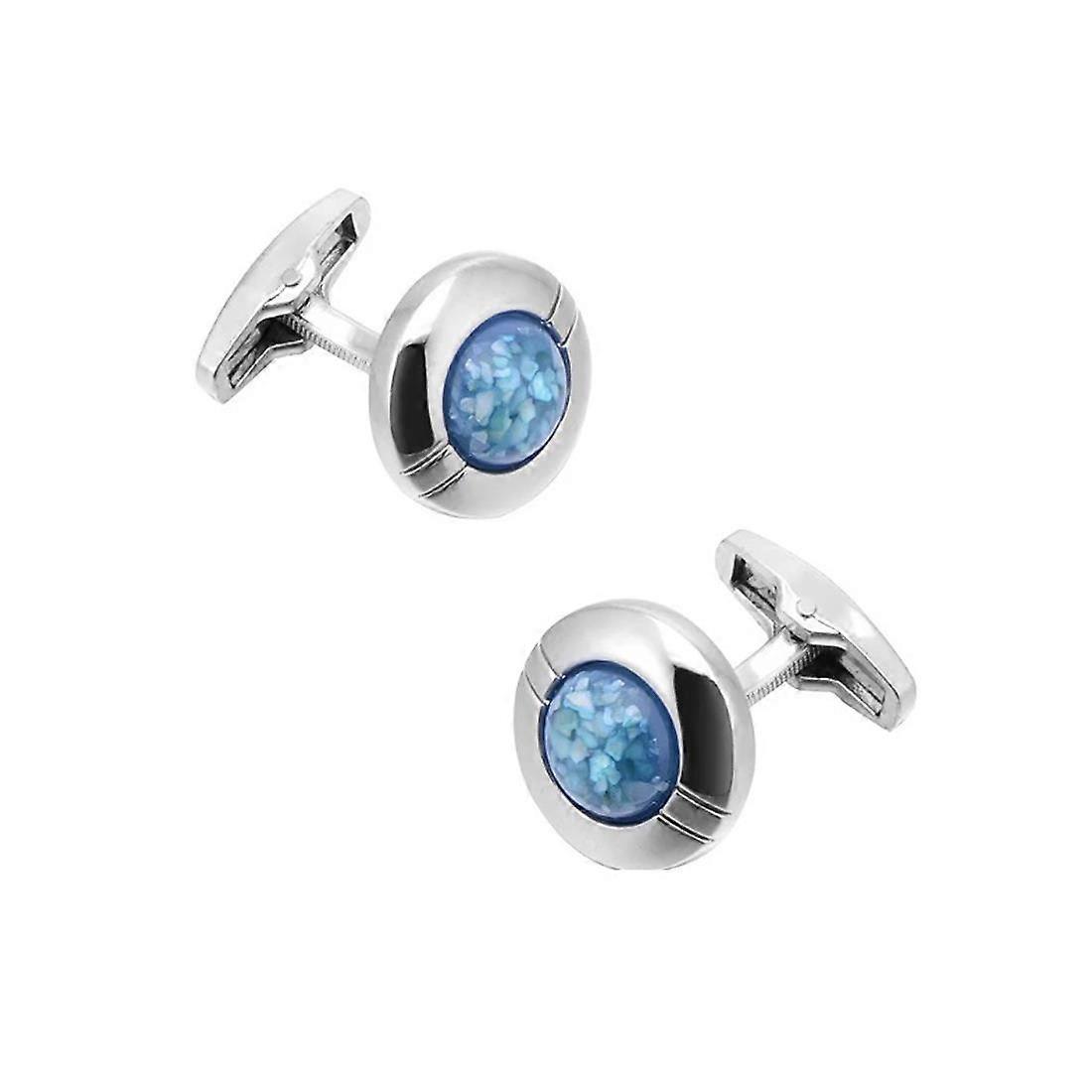 Round Silver Blue Cufflinks Ridged Bezel Elegant Shards Classy Design Quick UK Delivery
