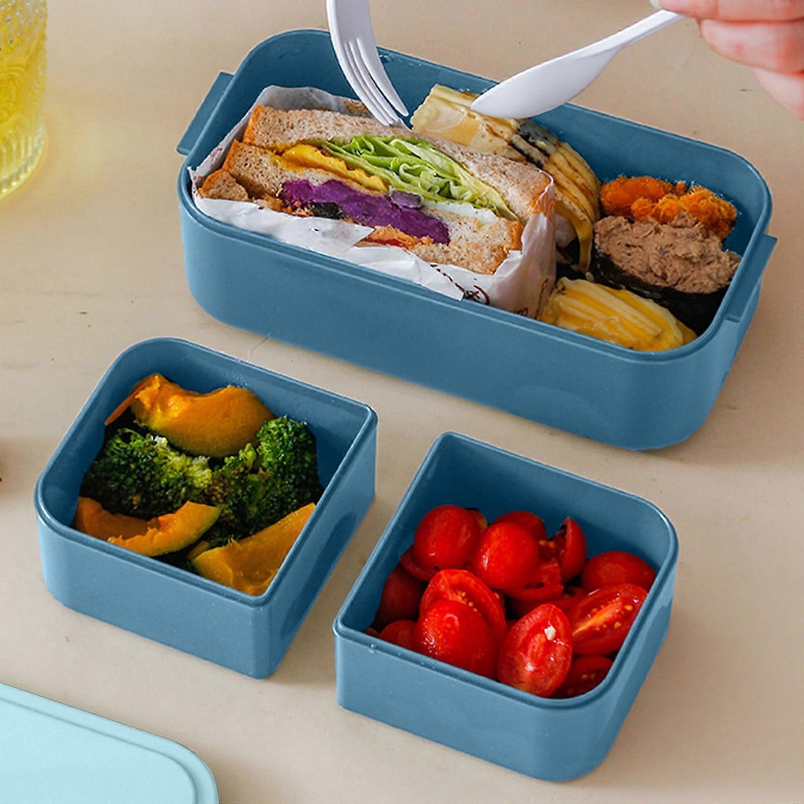 Bento Box with Compartments, Portable Leakproof Lunch Box with Handle, Double-Layered Salad Container for Work Picnic Travel, Microwave Safe,