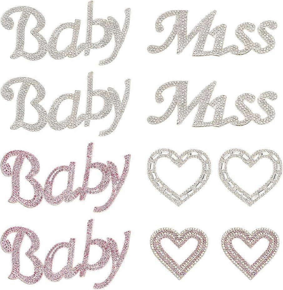 10 PCS Heart Rhinestone Patches 5 Styles Iron On/Sew on Hotfix Applique Patch Heart Shape Patch Miss Baby Words Applique Patches for Sewing DIY Craft 
