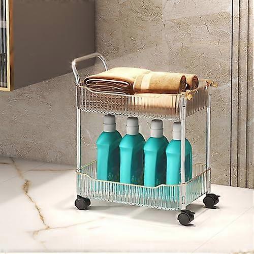 Acrylic Rolling Cart 3Tier On Wheels, Lockable, Bathroom And Kitchen Storage, Clear Design, 2 Storage Compartments