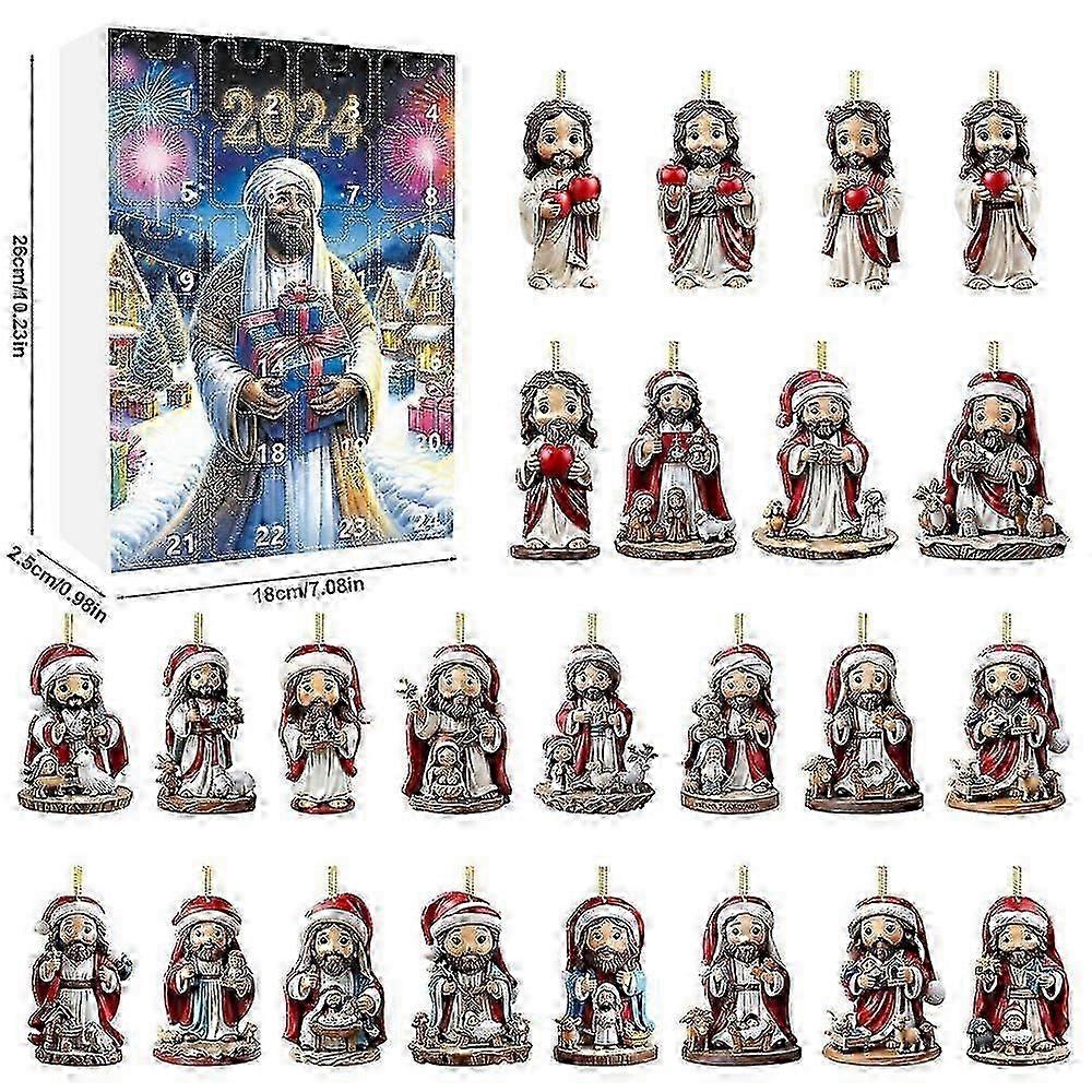 24PCS Jesus Pendant Christmas Advent Calendar 2D Acrylic 24 Christmas Advent Calendar Countdown Pendant For Christmas Tree 2025