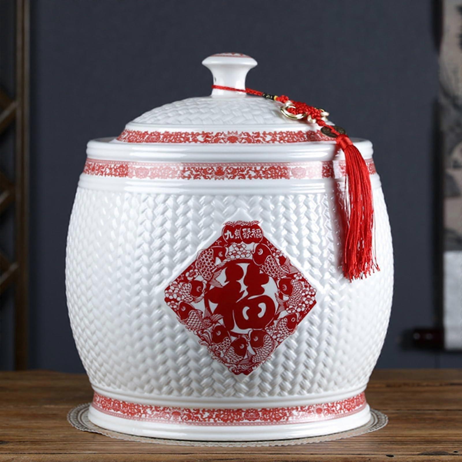 Ceramic Rice Storage Container 12.5kg Large Capacity MoistureProof Sealed Jar for Kitchen