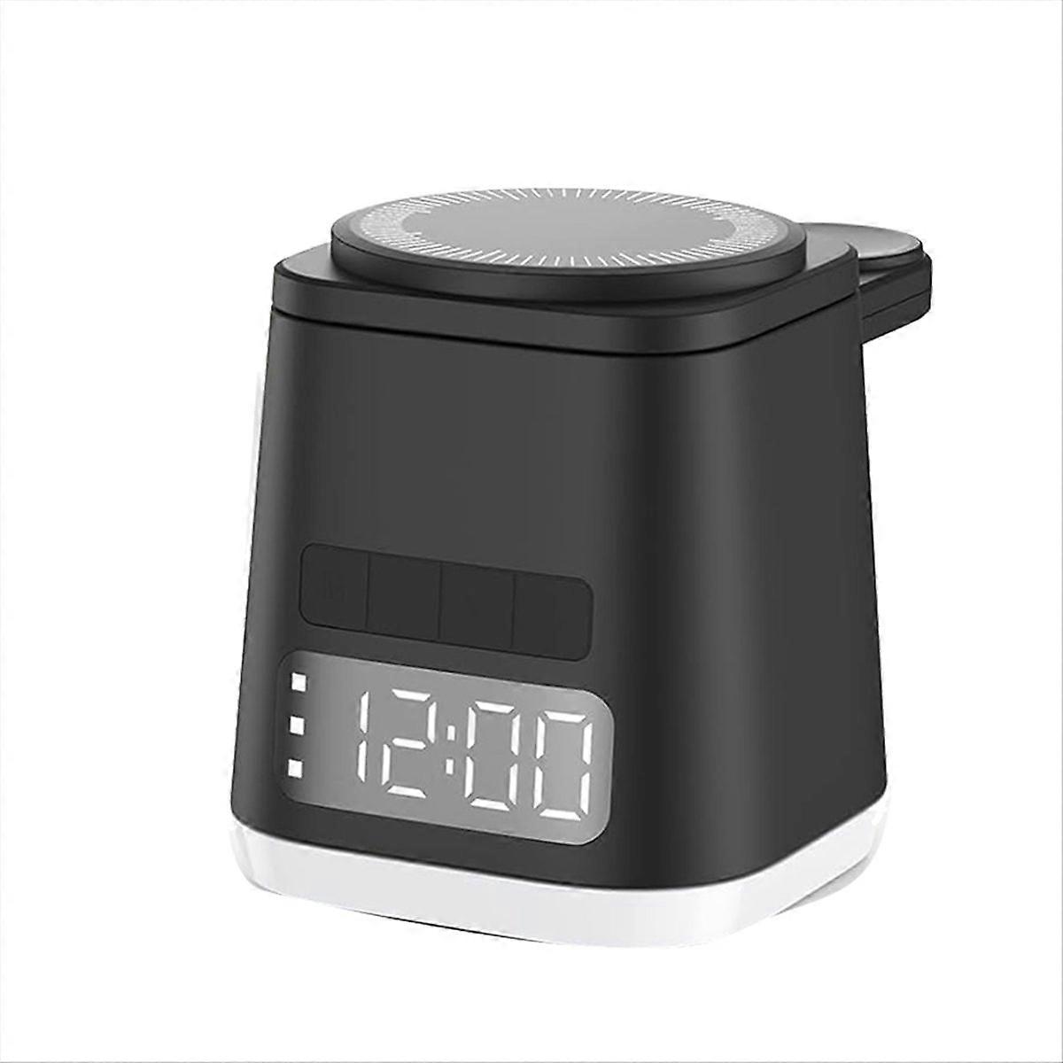 3 in 1 Charging Station,Alarm Clock,Night Light Black