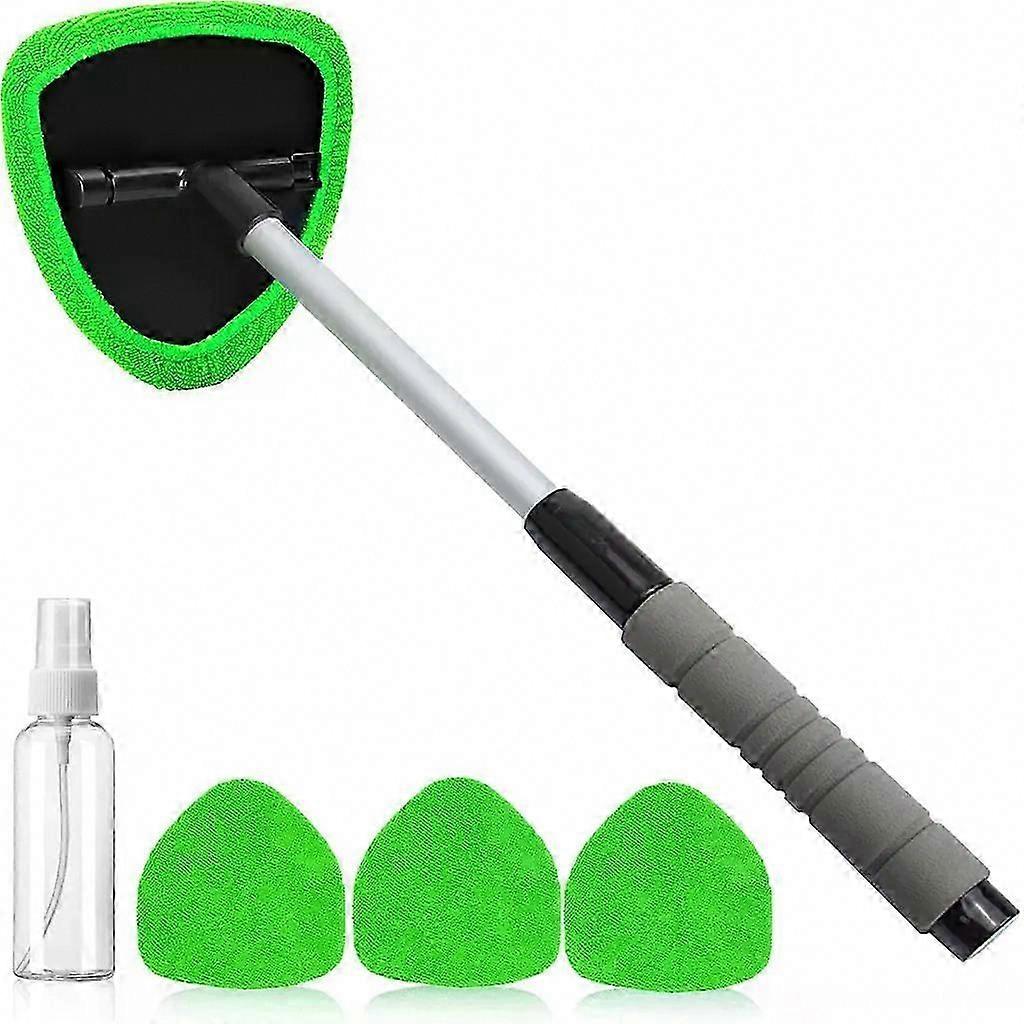 Car Windshield Cleaner Kit with 4 Washable Microfiber Pads and Extendable Handle
