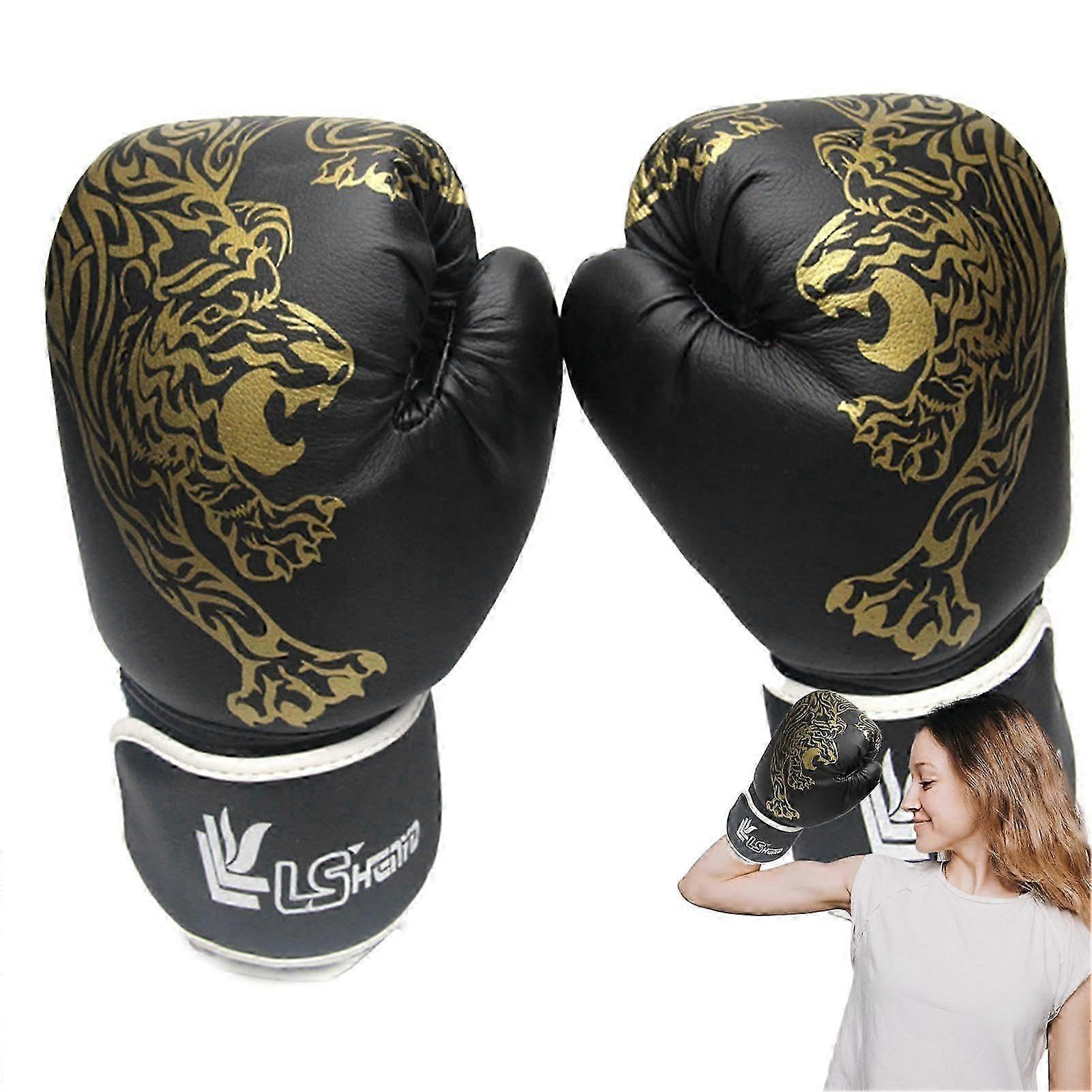 Boxing Gloves Breathable Leather Tiger Print for Combat Training