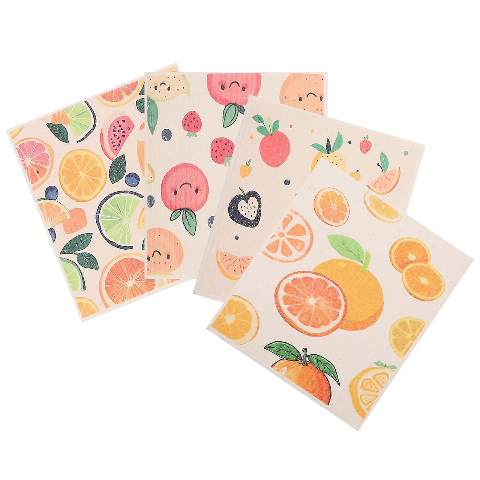 Fruit Pattern Dishcloth 4Pcs Absorbent Kitchen Towels for Daily Use