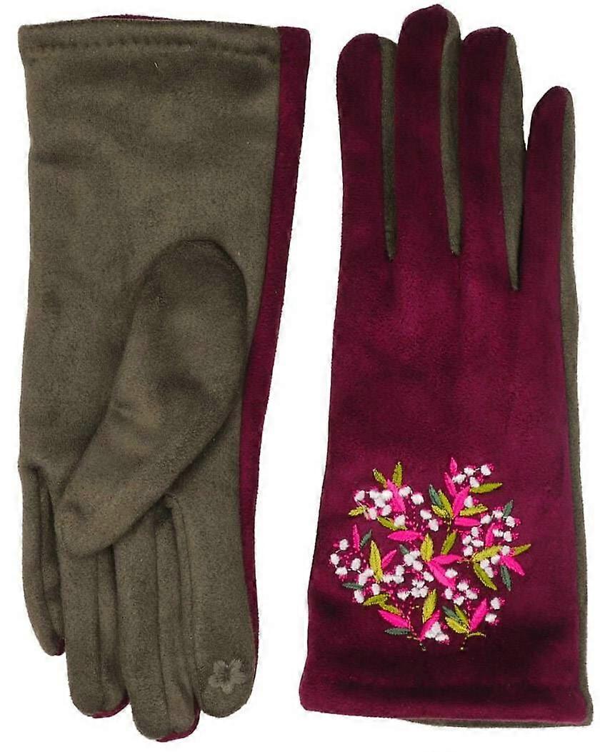 Zelly Two-Toned Floral Gloves - Burgundy/Grey