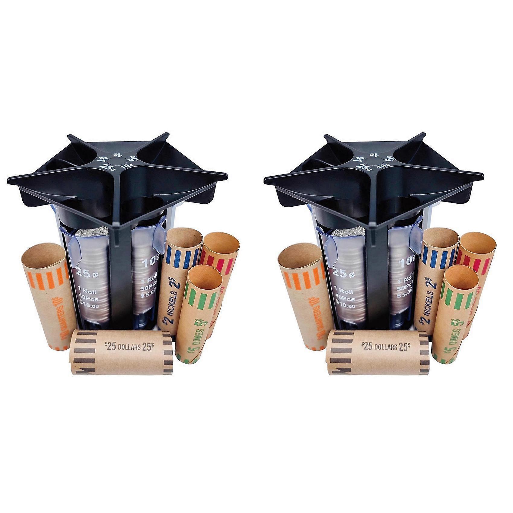 2X Coin Sorter Tube Coin Counter with Coin Wrappers,5-in-1 Change Sorter Change Counter Machine