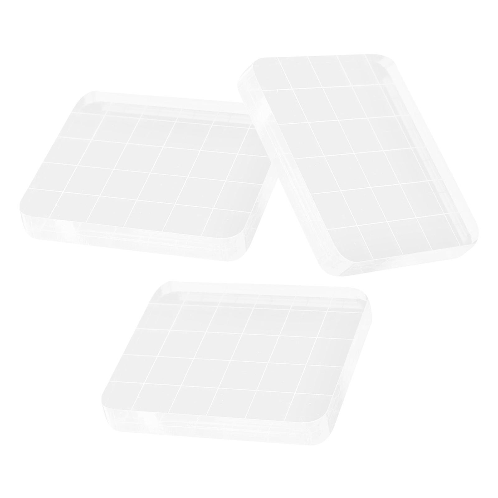 Clear Acrylic Stamp Block for Stamp Use 3Pcs Set with Precise Grid Lines