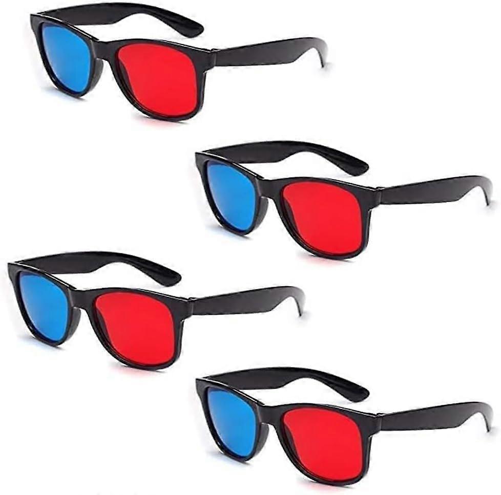 3D Glasses for Movies and Games - 4Pcs Red and Blue Universal Dimensional Viewing Glasses, Lightweight Simple Design