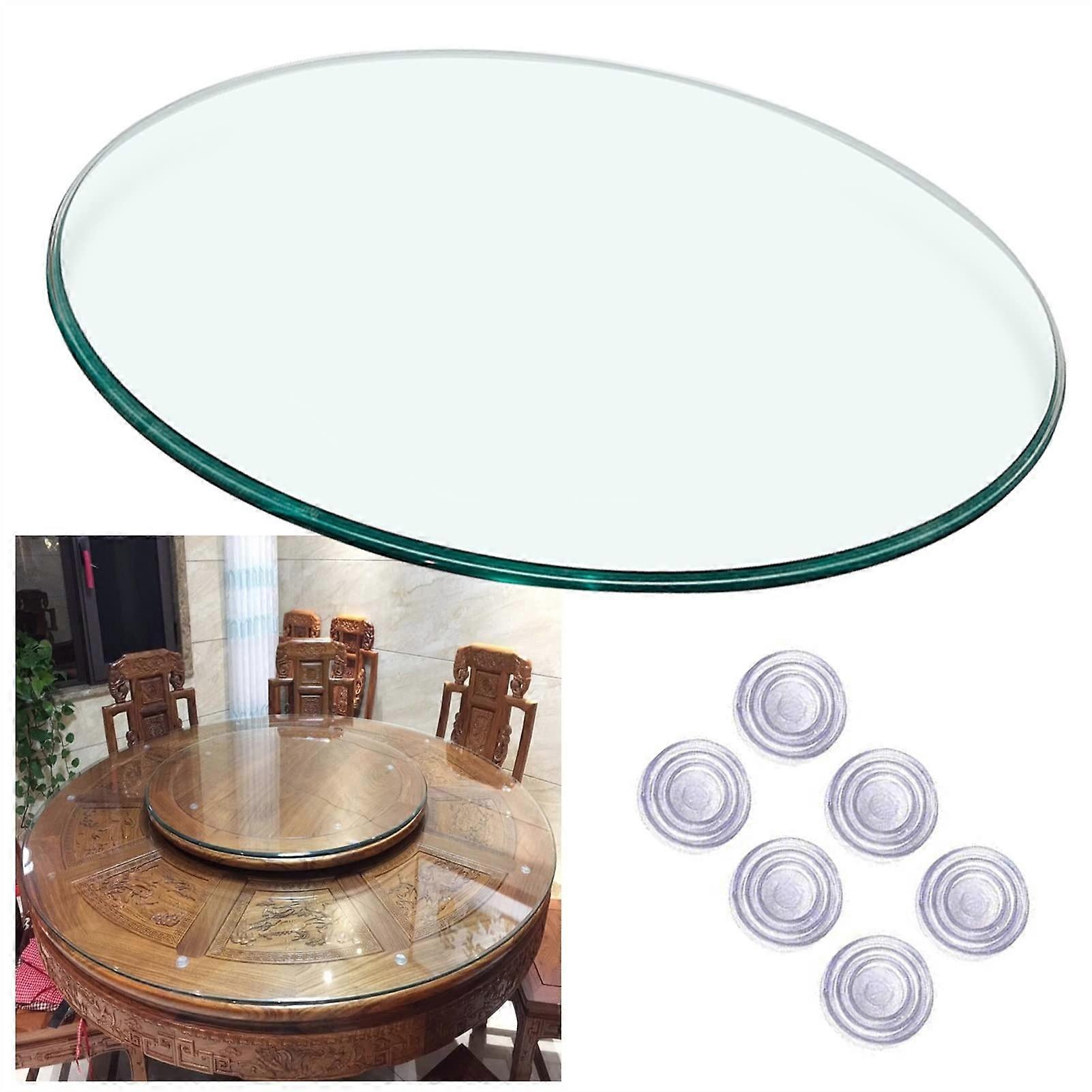 Round Tempered Glass Table  9mm Thick Clear Heat Resistant with AntiSkid Pads for Dining and Coffee Tables 45cm