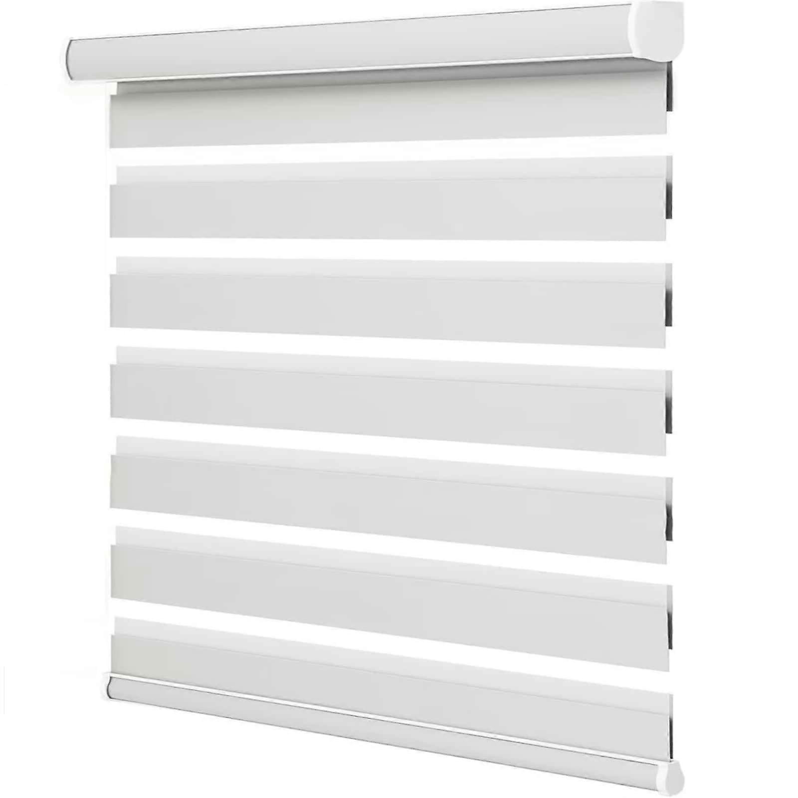 Cordless Zebra Blinds for Windows Dual Layer Light Filtering and Blackout UV Protection White 104' W Adjustable 22'120' H