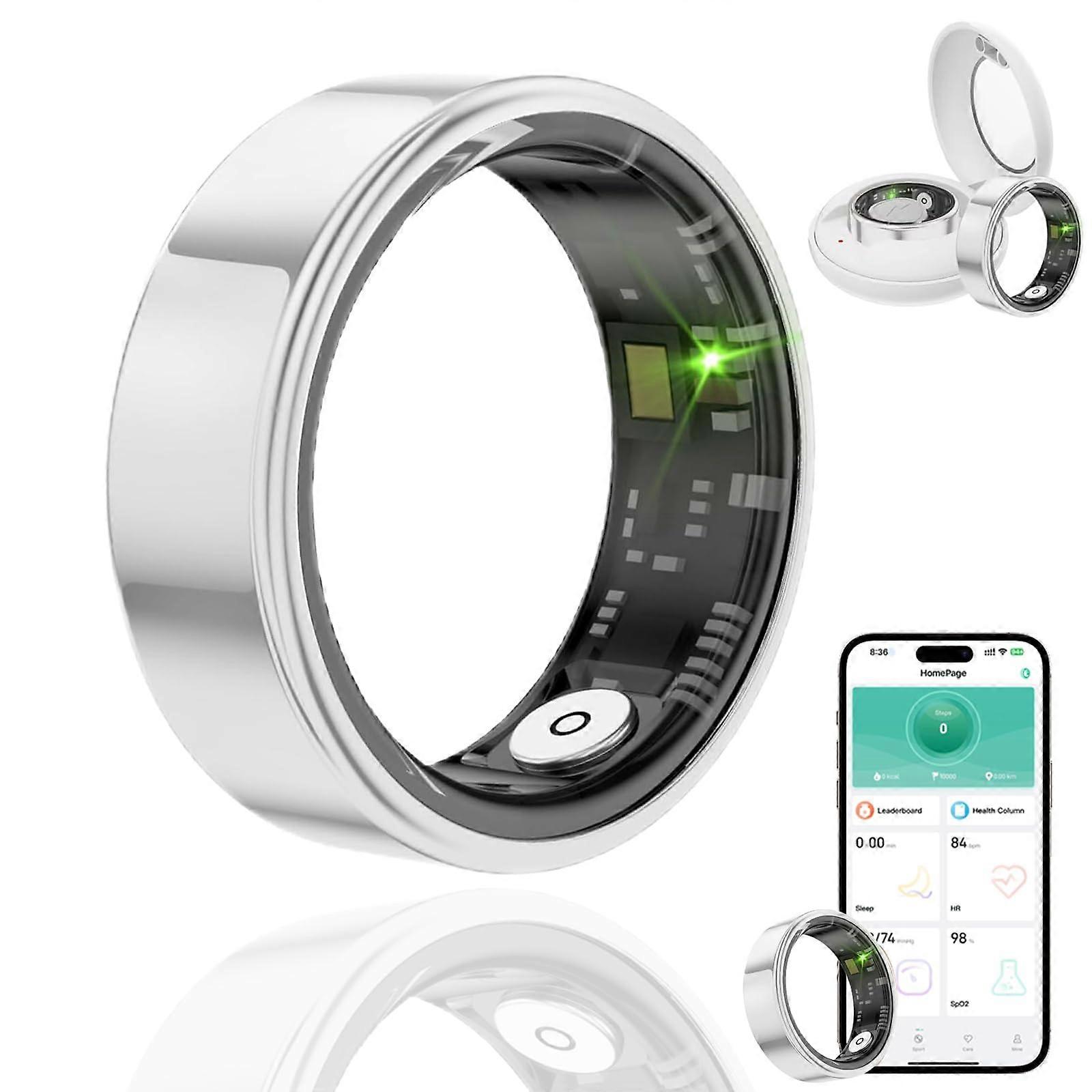 Smart Ring Health Tracker with Sleep Monitoring, Waterproof Bluetooth Fitness Tracker Ring Silver 7