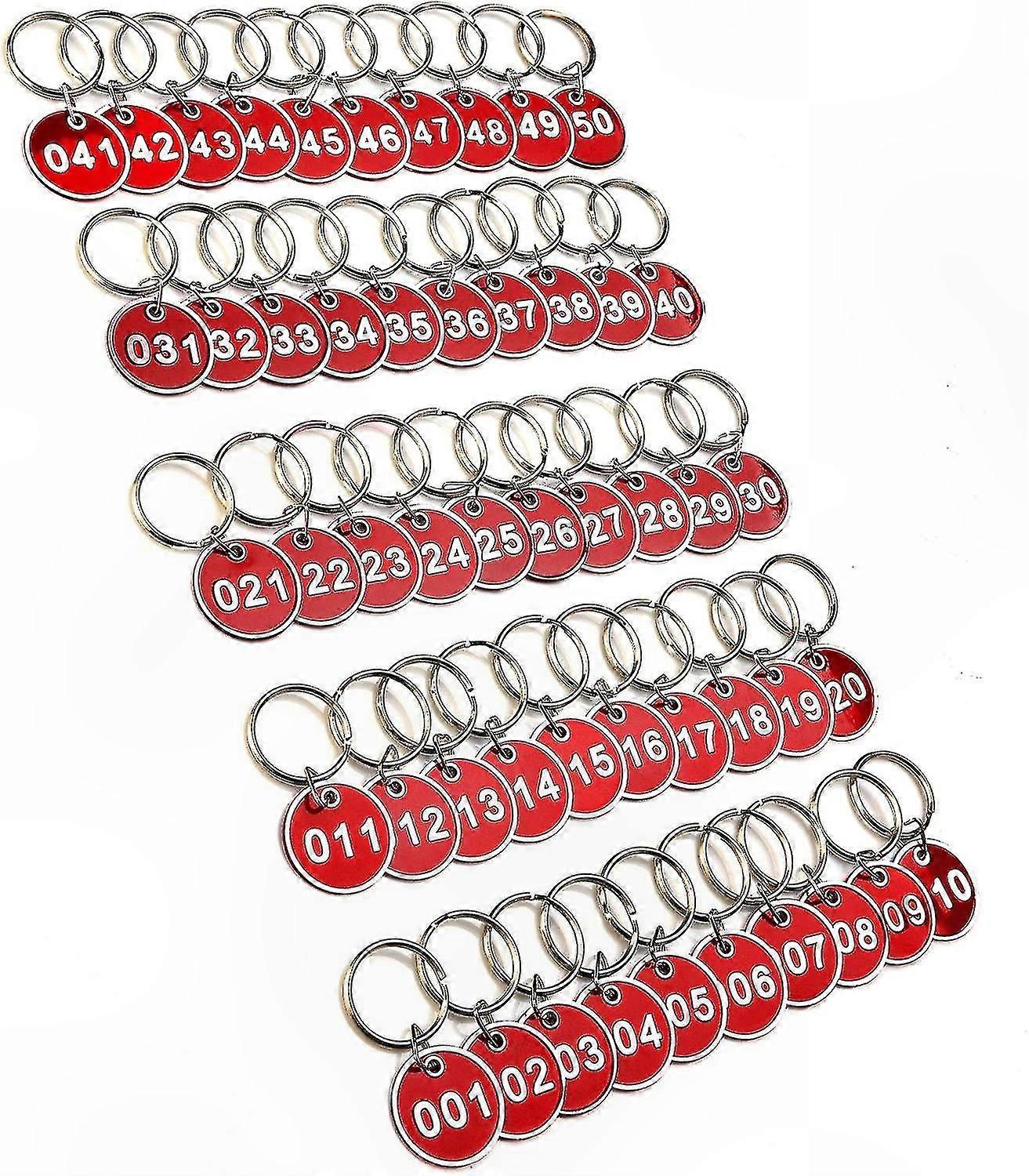 Engraved Aluminum Keychain Tags with Numbers 1-50 for Gym Lockers and Keys