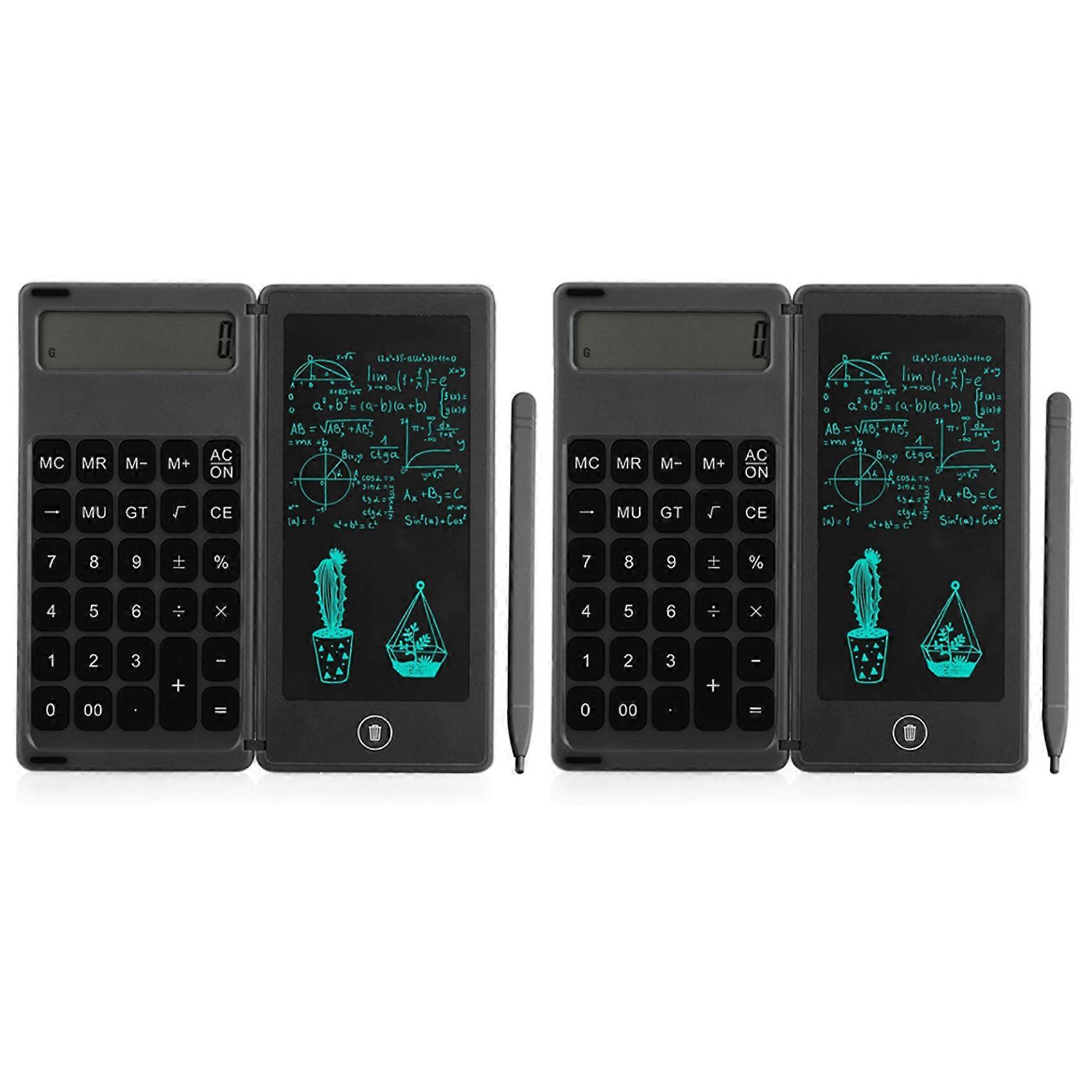 2X Calculator Notepad 6 Inch LCD Writing Tablet Digital Drawing Pad with Stylus Pen Erase Button Lock Function Black
