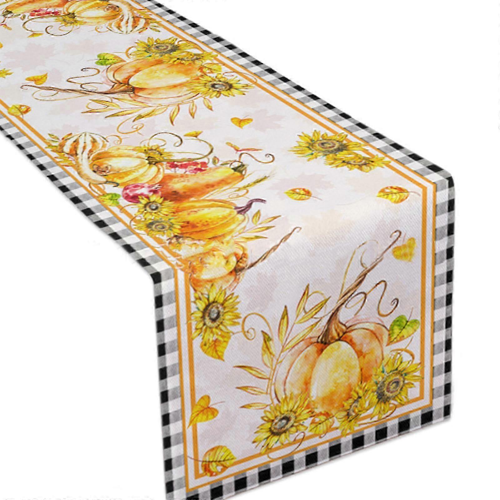 Thanksgiving Table Runner with Pumpkins and Buffalo Plaid Design 25-26