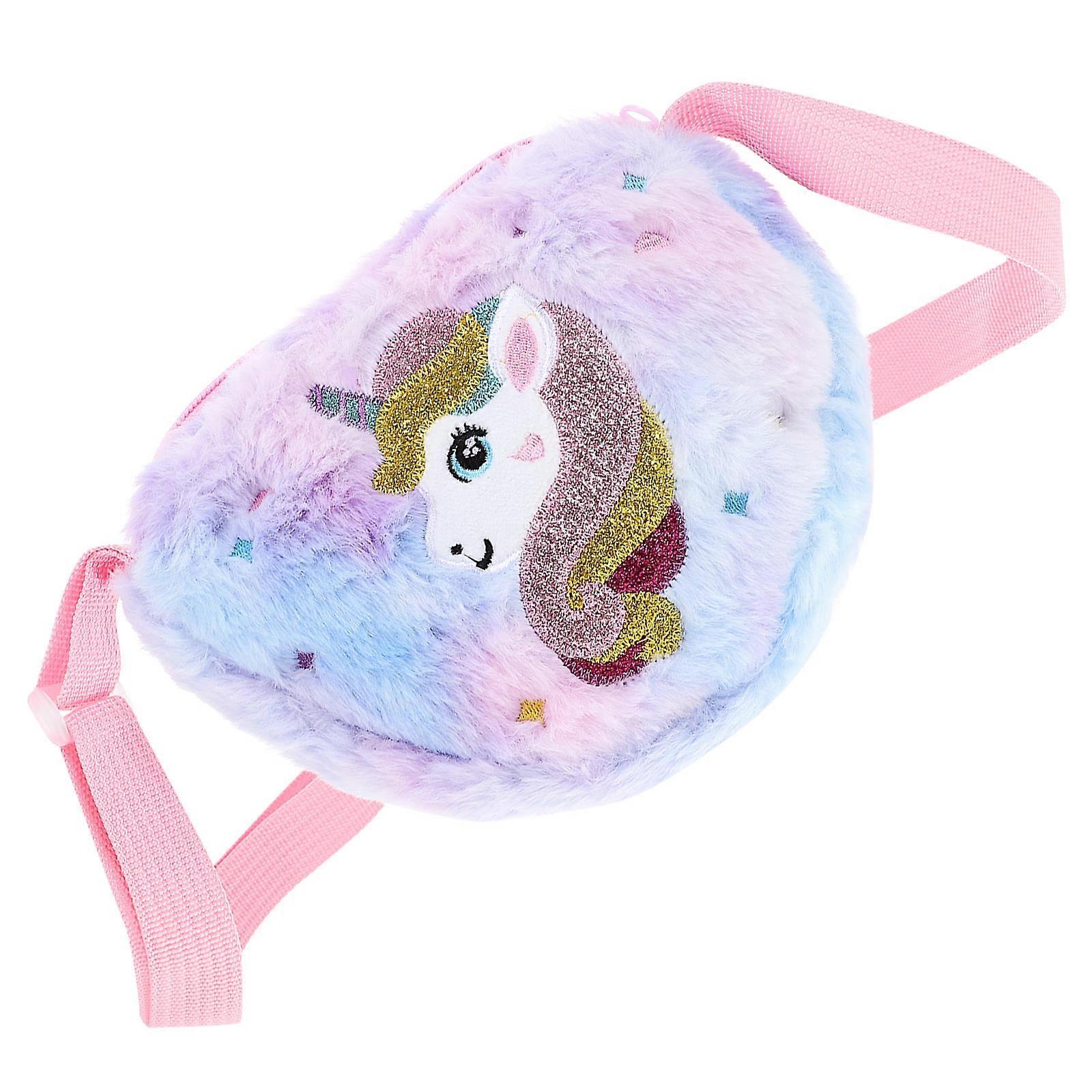 Unicorn Plush Bag for Storage Use with Shoulder Strap Purple 2Pcs