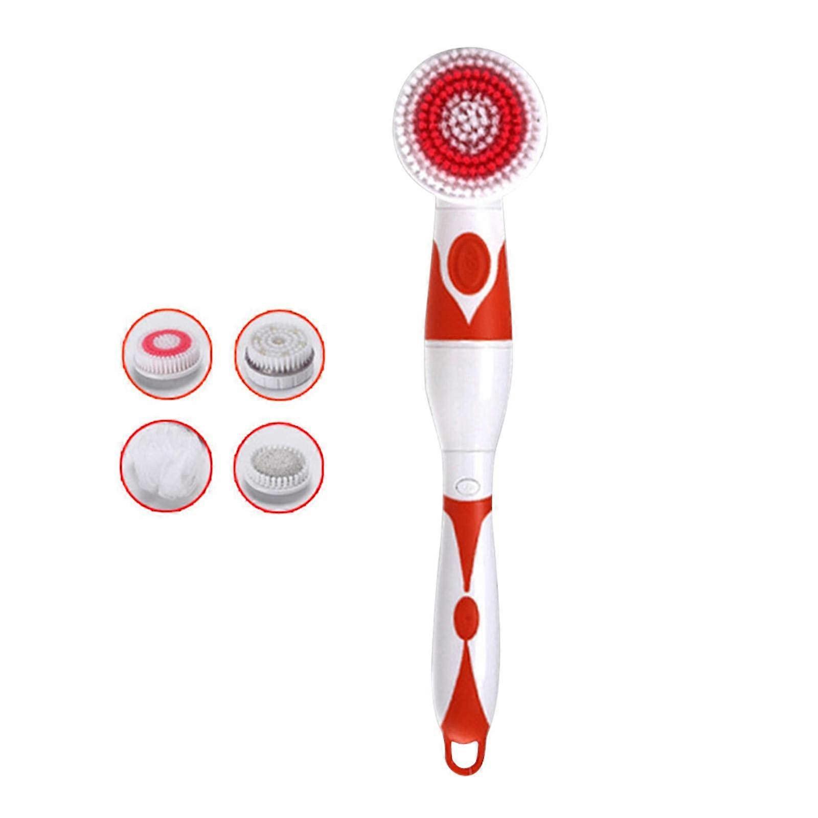Electric Shower Brush with Interchangeable Heads, Waterproof Long Handle for Deep Body Cleansing