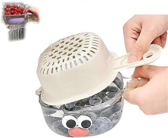 Kitchen Colander Double Layer Strainer with Handle for Fruit and Vegetable Washing Bowl White