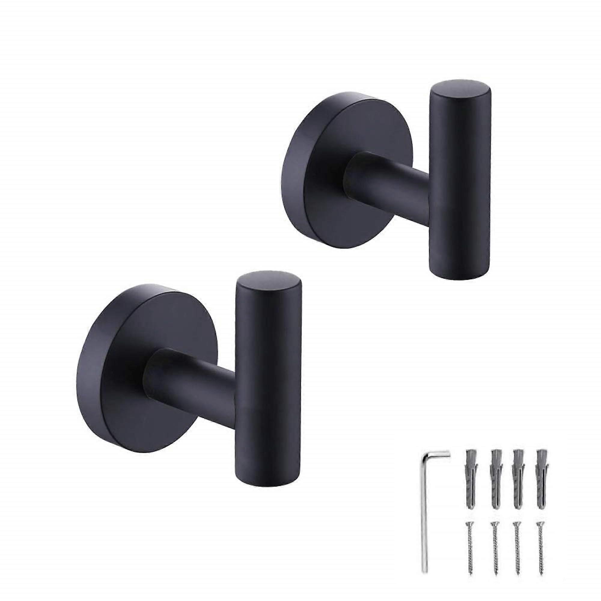 Matte Black Stainless Steel Robe Hooks, Rust Proof Square Bathroom Towel Hook, 2 Pack
