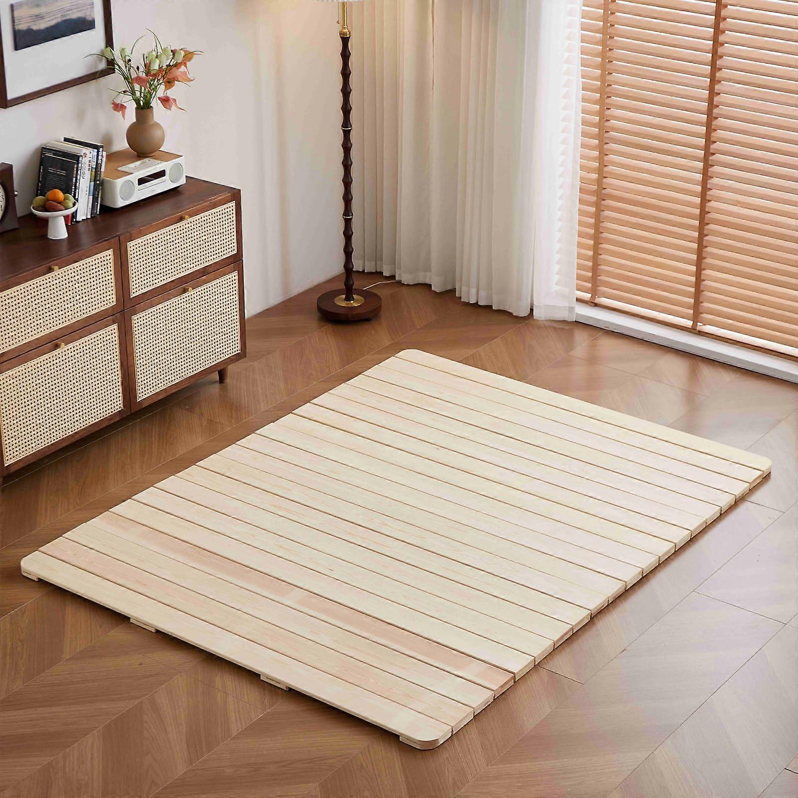 Queen Foldable Tatami Bed Frame with Durable Solid Wood Slatted Base, Japanese Low Profile Design