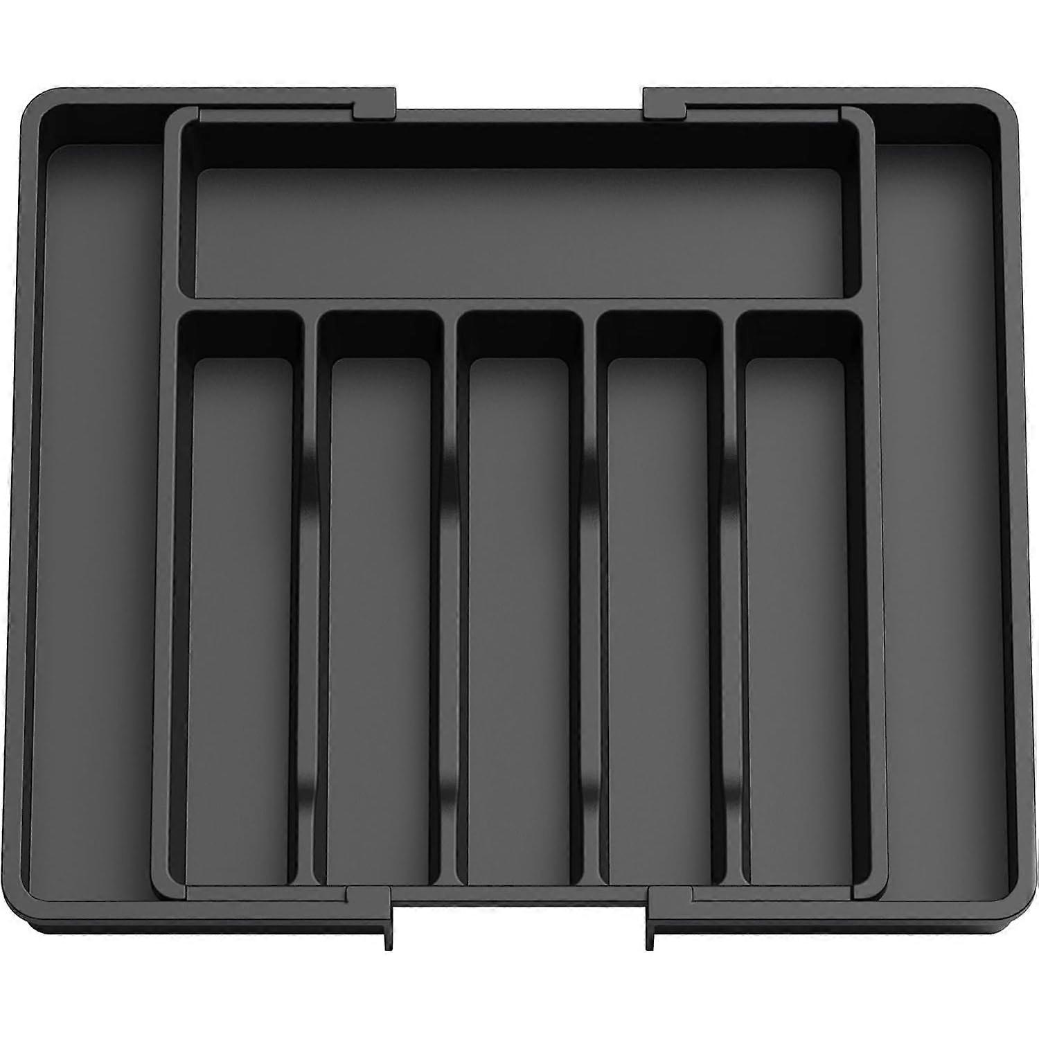 Cutlery Drawer Organizer with Expandable Storage and 8 Compartments, Adjustable Kitchen Tray Black