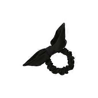 Black Hair Scrunchie with Decorative Bow Accent for Women, Gentle Secure Hold, Elastic Retention
